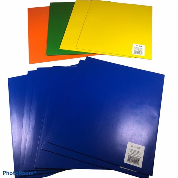 Lot Of 10 Pen & Gear Paper 2 Pocket Folders 6 Blue 2 Yellow 1 Green 1 Orange New - Picture 2 of 3